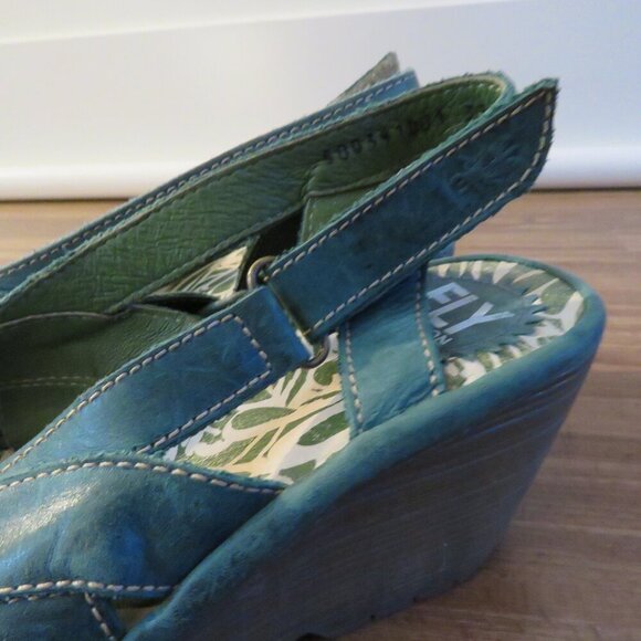 FLY LONDON Leather Yisa Wedge Sandals in Forest Green Sz US 6-6.5 / EU 38 - Picture 4 of 13
